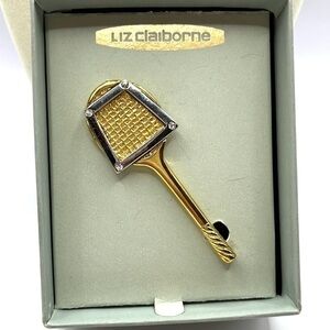 Vintage Jewelry Signed Liz Claiborne Figural Lovely Tennis Racquet Pin Brooch
